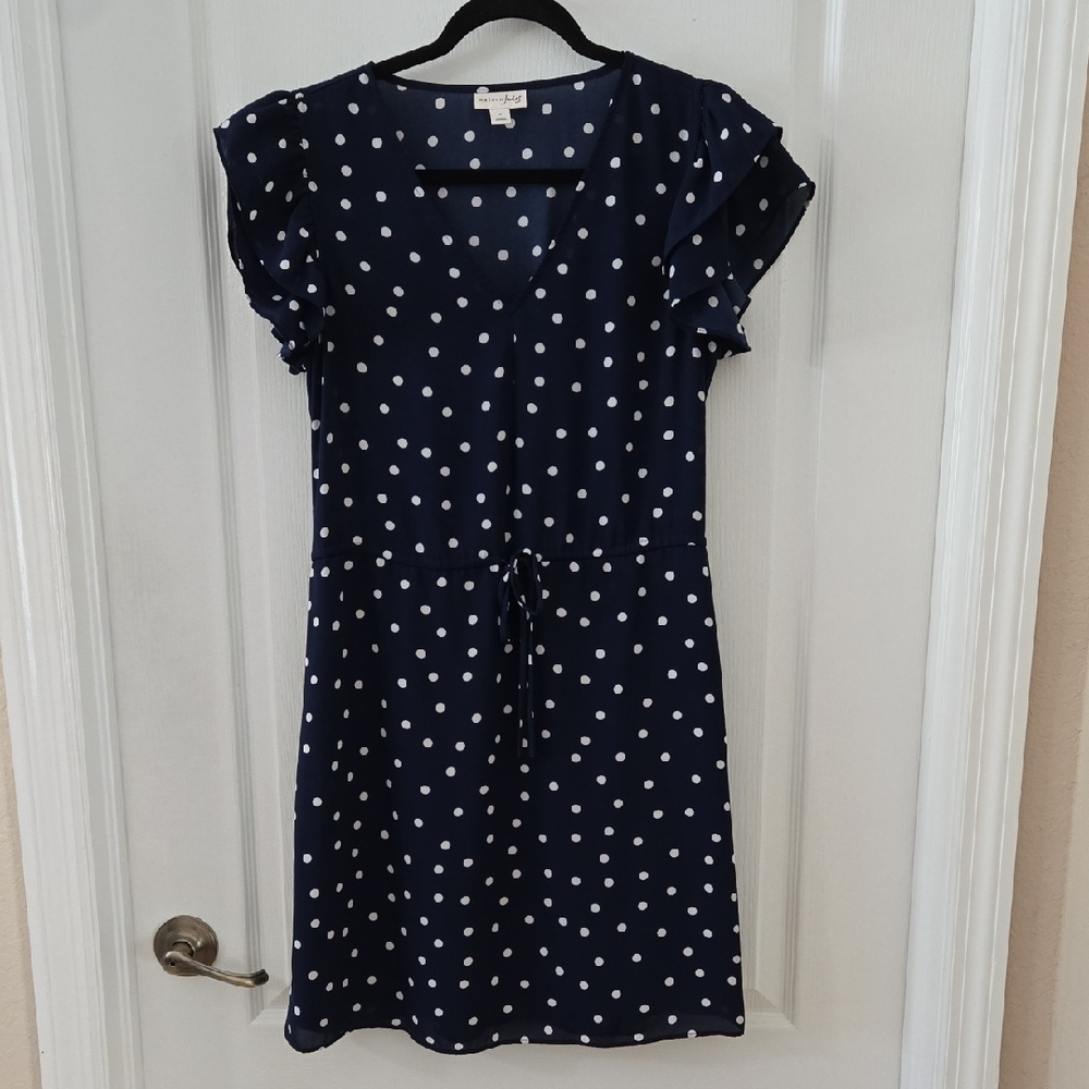 Maison Jules Navy and White Polka Dot Mini Dress